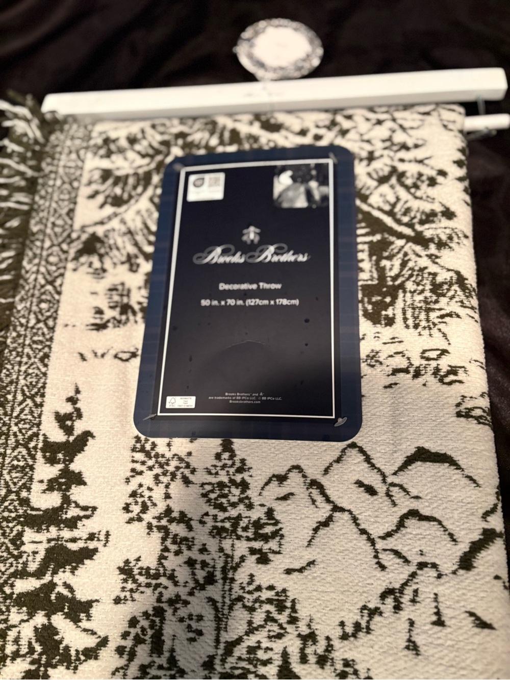 Brooks Brothers Cream and Olive Green Decorative Throw